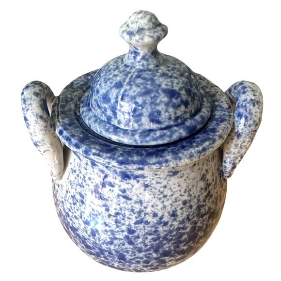 Blue and White Spongeware Loop Handled Canisters-Set of 3-Excellent! - Picture 2 of 9